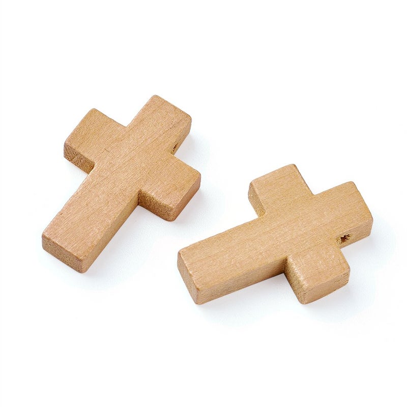 KISSITTY 50Pcs 7/8" x 5/9" Natural Unfinished Wood Cross Pendants Beads 22x14mm for Crafts & DIY Jewelry Projects - Image 2